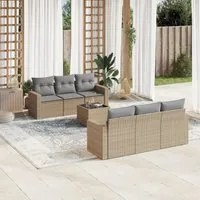 Set Divani da Giardino 7 pz con Cuscini Beige in Polyrattan 3251046