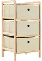 Mobiletto Stoccaggio Legno di Cedro e 3 Cesti in Tessuto Beige 246433