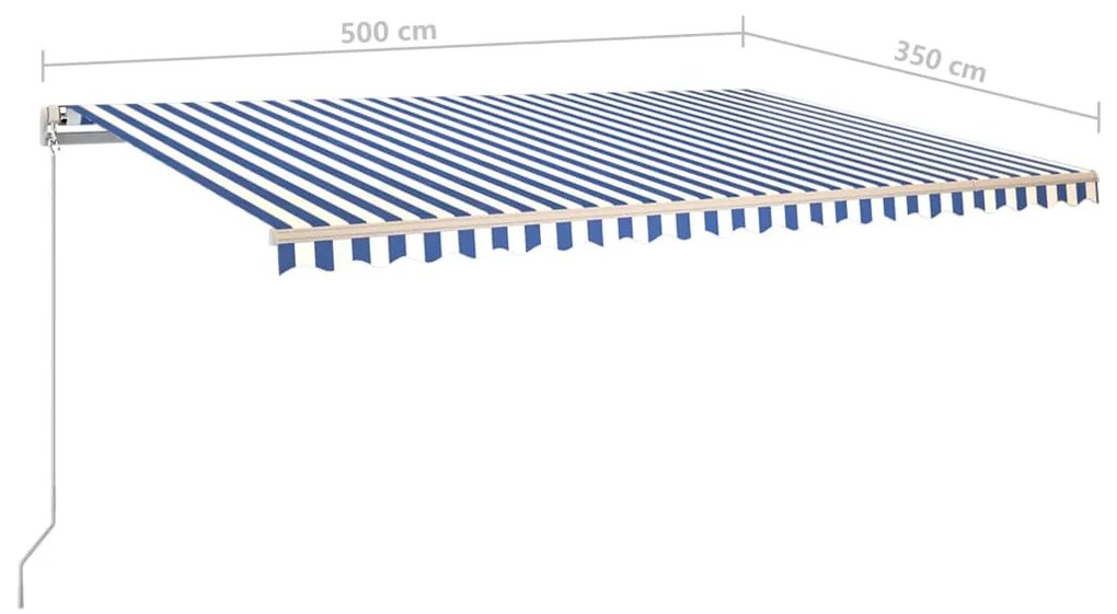 Tenda da Sole Retrattile Automatica con Pali 5x3,5 m Blu Bianca