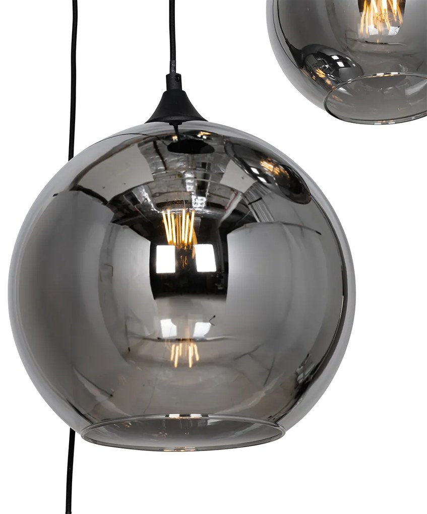 Lampada a sospensione smart nera con vetro fumé rotonda a 7 luci incl. 7 Wifi A60 - Sandra