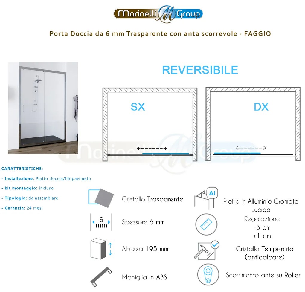 Porta doccia scorrevole 110 cm trasparente Faggio