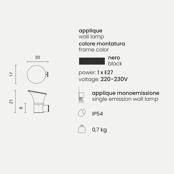 Applique lanterna da esterno ARES in alluminio verniciato NERO