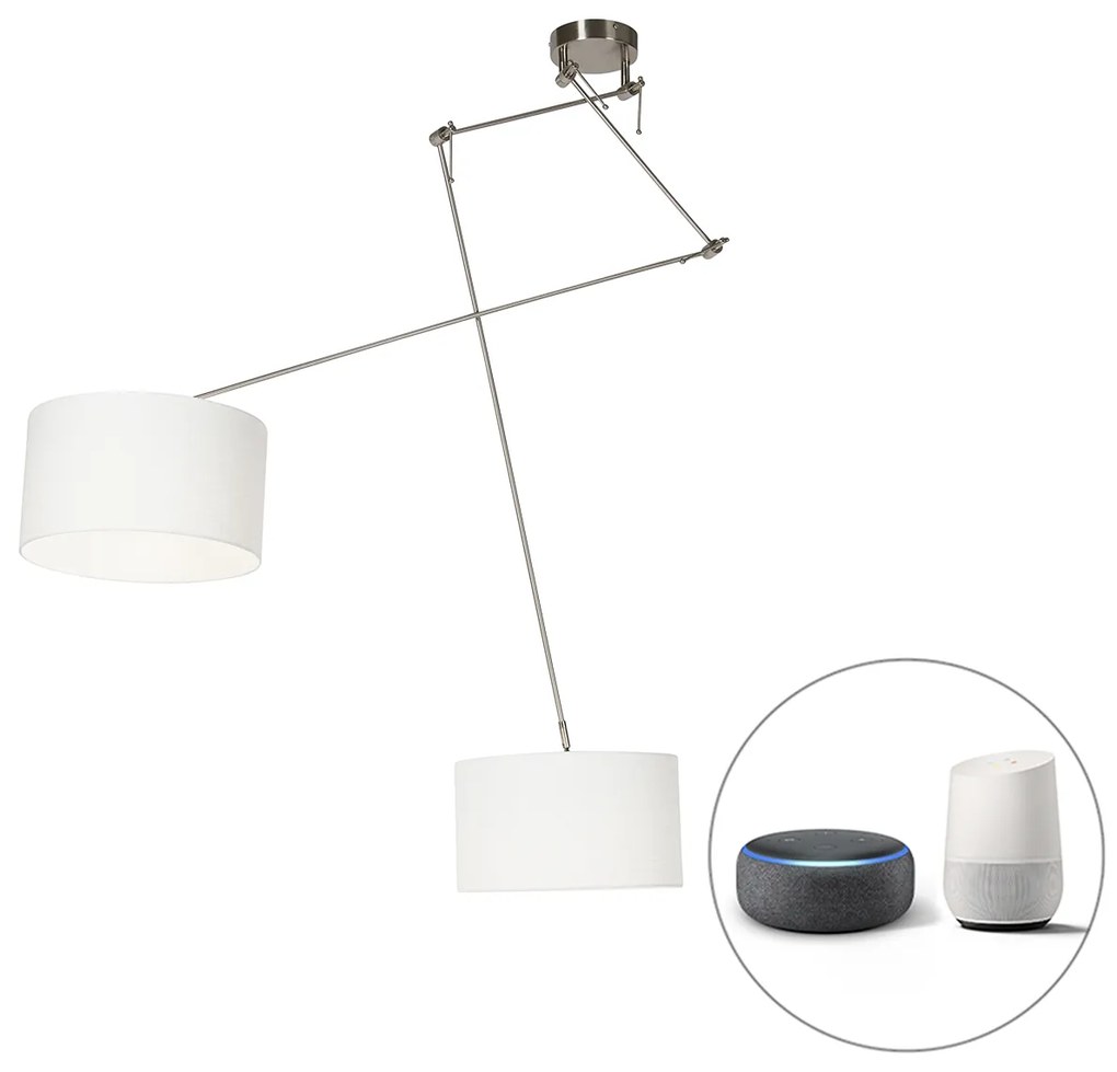 Lampada a sospensione intelligente in acciaio con paralume 35 cm bianco incl. 2 Wifi A60 - Blitz