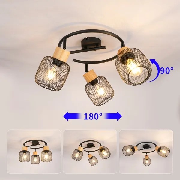 Brilagi - Faretto orientabile BASKLITE 3xE27/15W/230V, finitura legno di hevea/nero