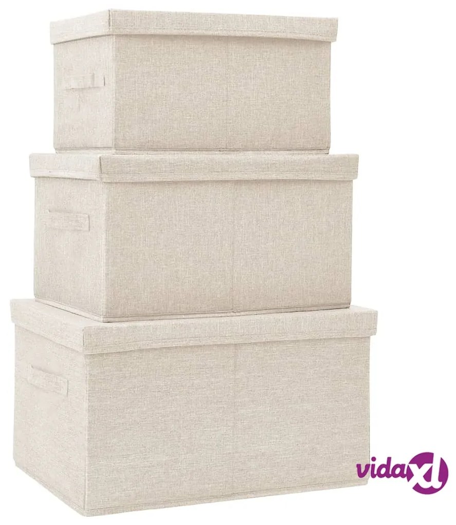 vidaXL Scatole Portaoggetti Impilabili Set 3pz in Tessuto Crema