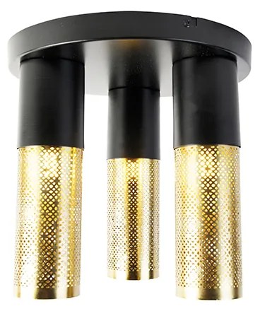 Plafoniera industriale nera con oro rotonda 3 luci - Raspi