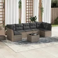 Set Divano da Giardino 8 pz con Cuscini Grigio in Polyrattan 3217440