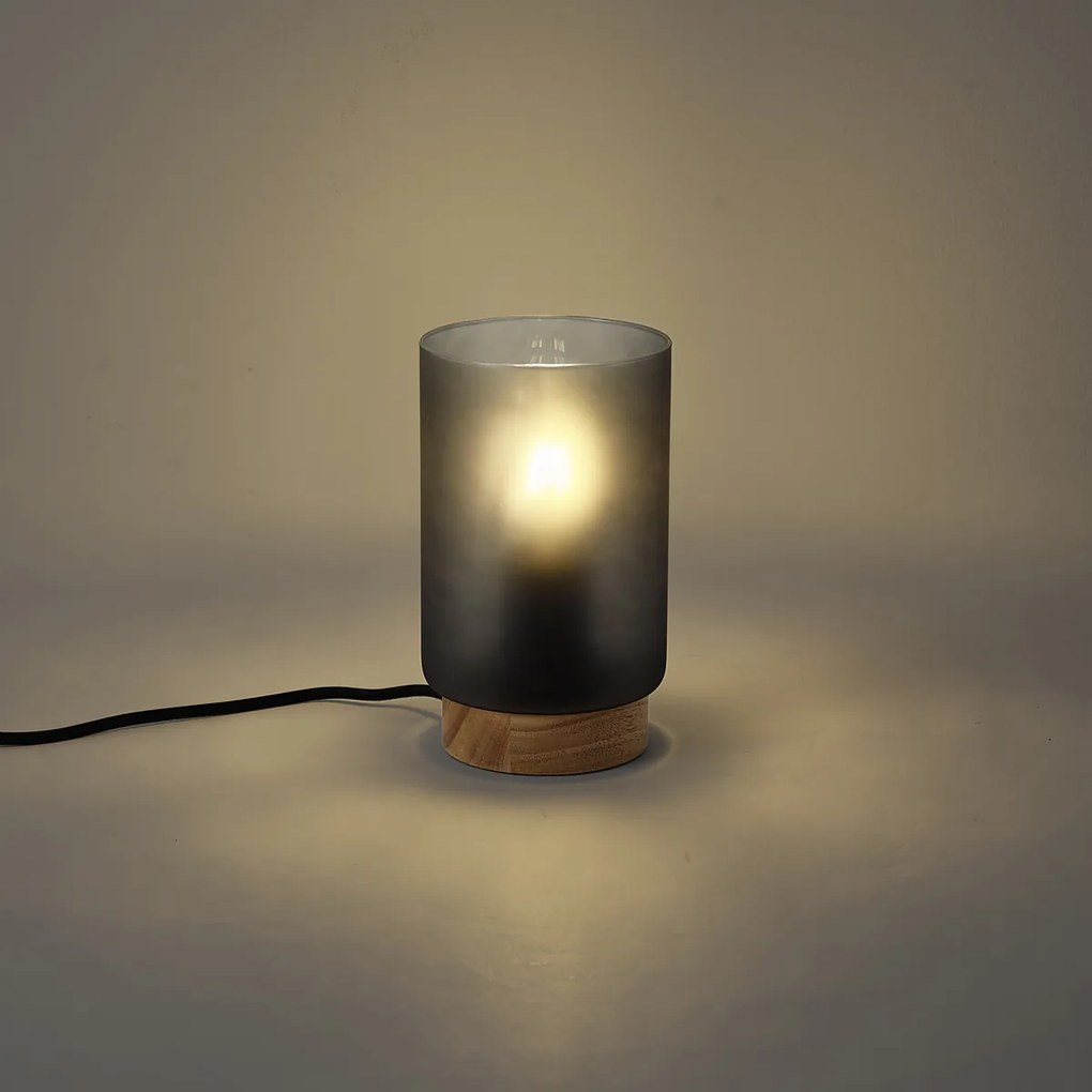 Lampada da tavolo moderna in legno con vetro grigio opaco - Umbra
