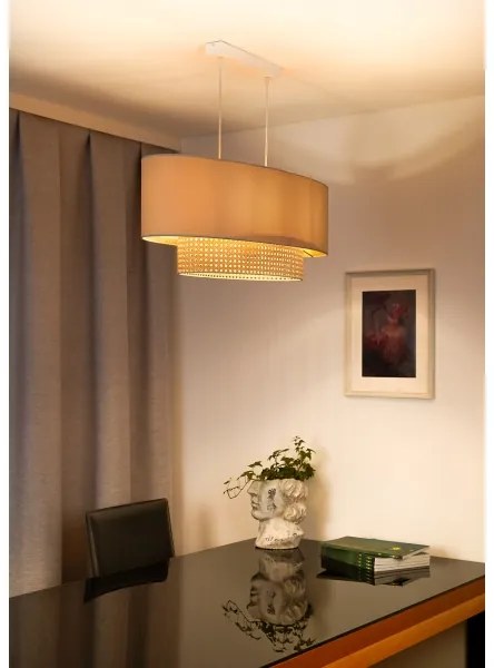 Duolla - Lampadario a sospensione con filo DOUBLE OVAL RATTAN 2xE27/15W/230V color crema/rattan