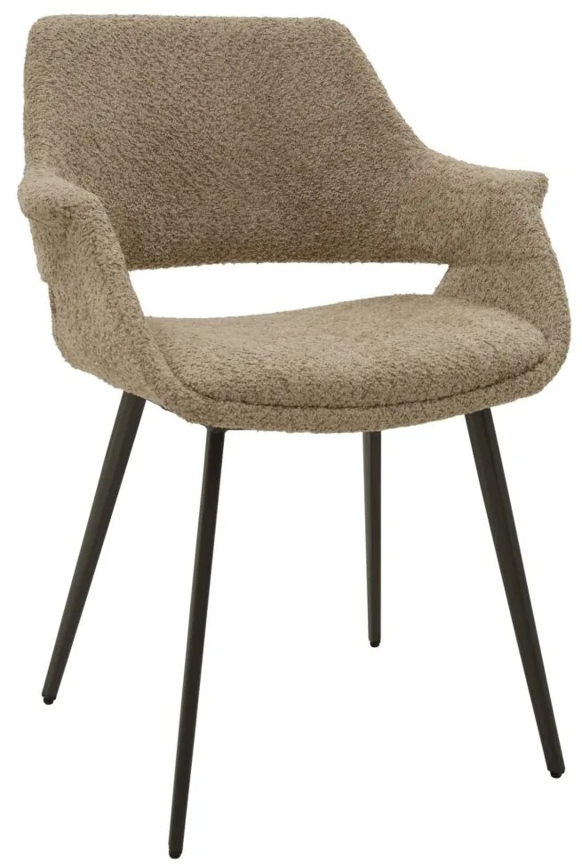 Set di sedie EMBAJADORES in tessuto beige effetto bouclé e gambe in metallo nero, con braccioli