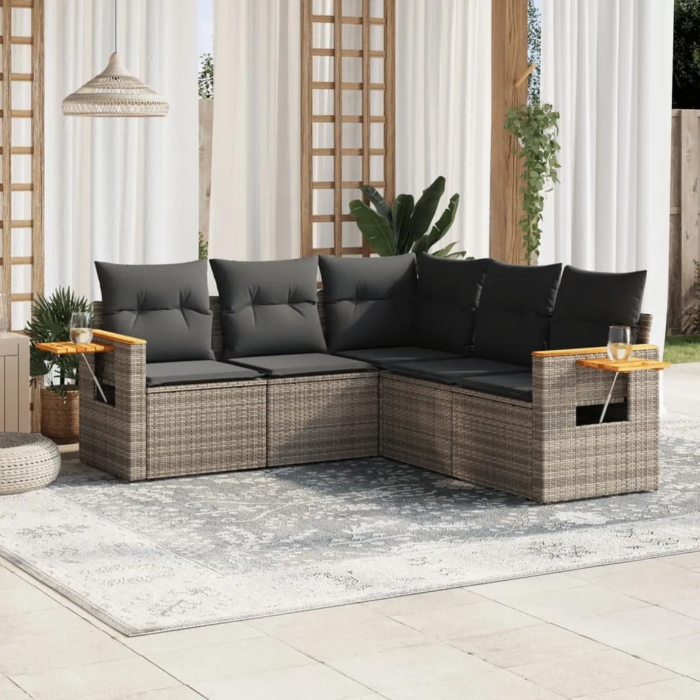 Set divano da giardino 5 pz con cuscini grigio in polyrattan
