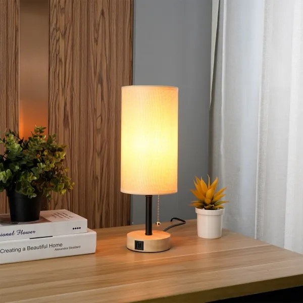 Brilagi - Lampada da tavolo con porta USB TABLON 1xE27/25W/230V rovere/nero/beige