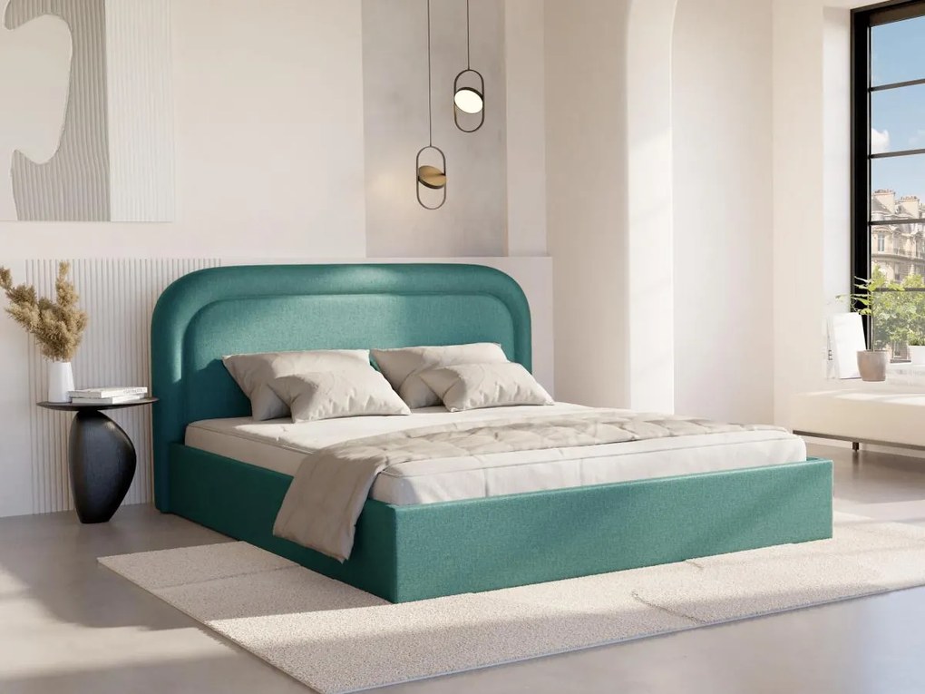 Letto con contenitore 160 x 200 cm Tessuto chiné Verde Petrolio - FIREZA
