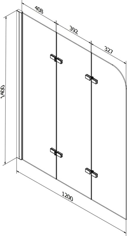 Mexen Vega vasca rettangolare 150 x 70 cm con rivestimento e schermo a 3 ante 120 cm, trasparente, cromo - 550115070X9012030100