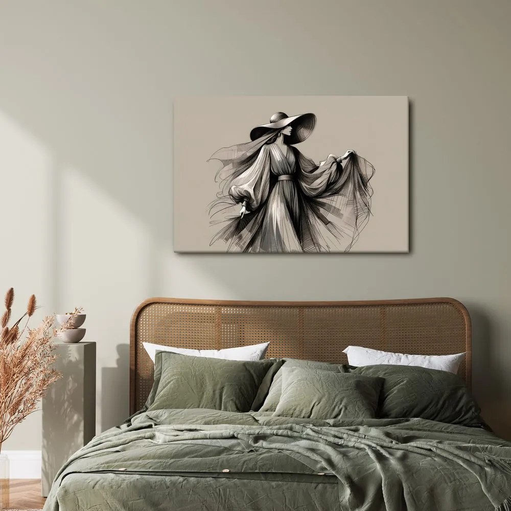 Quadro su tela – Donna con vestito e cappello
