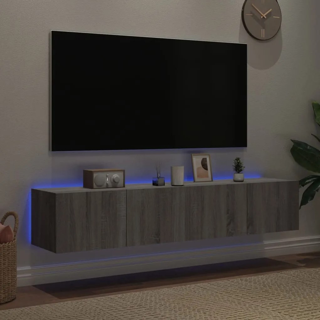 Mobili tv a parete con luci led 2pz grigio sonoma 80x35x31 cm