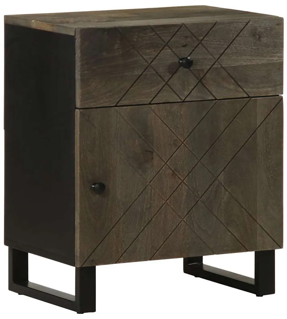 Comodino Nero 50x33x60 Cm İn Legno Massello Di Mango /