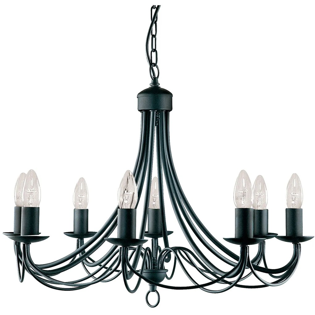 Lampadario Industrial-Nordico Maypole Acciaio Nero 8 Luci E14