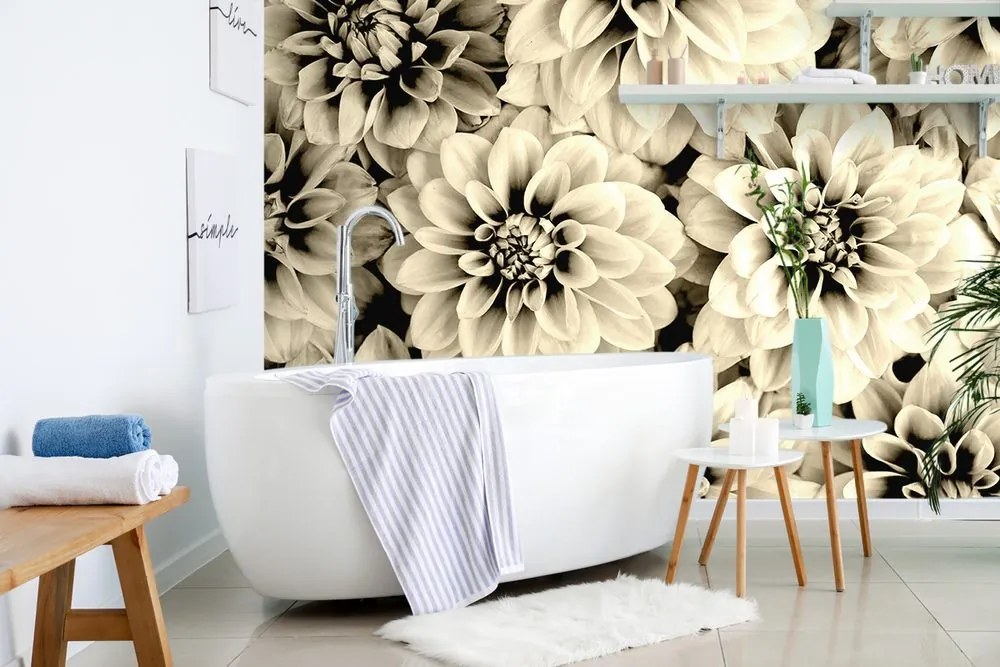 Carta da parati – Fiori di dalia in seppia