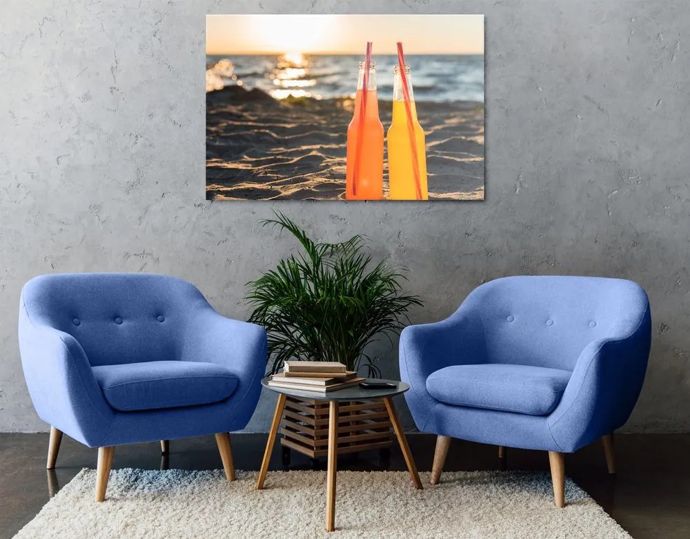Quadro su tela – Bevanda rinfrescante sulla spiaggia