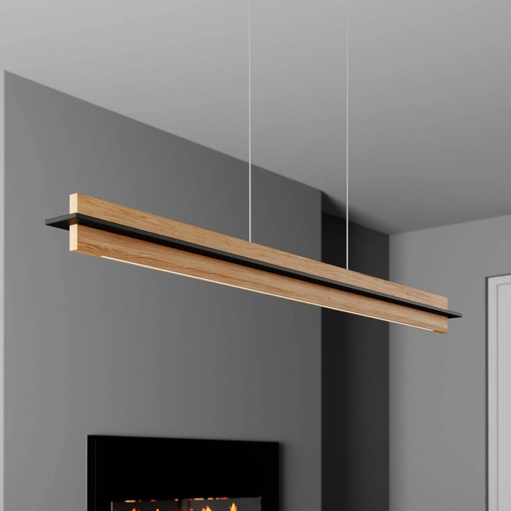 Quitani Lampada LED a sospensione Lexa, rovere/nero, lunghezza 118 cm