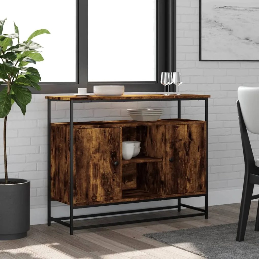 Credenza rovere fumo 100x35x80 cm in legno multistrato