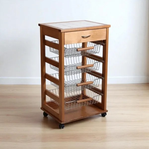 Carrello Cucina Portafrutta con Cassetto Portaoggetti ROVERE
