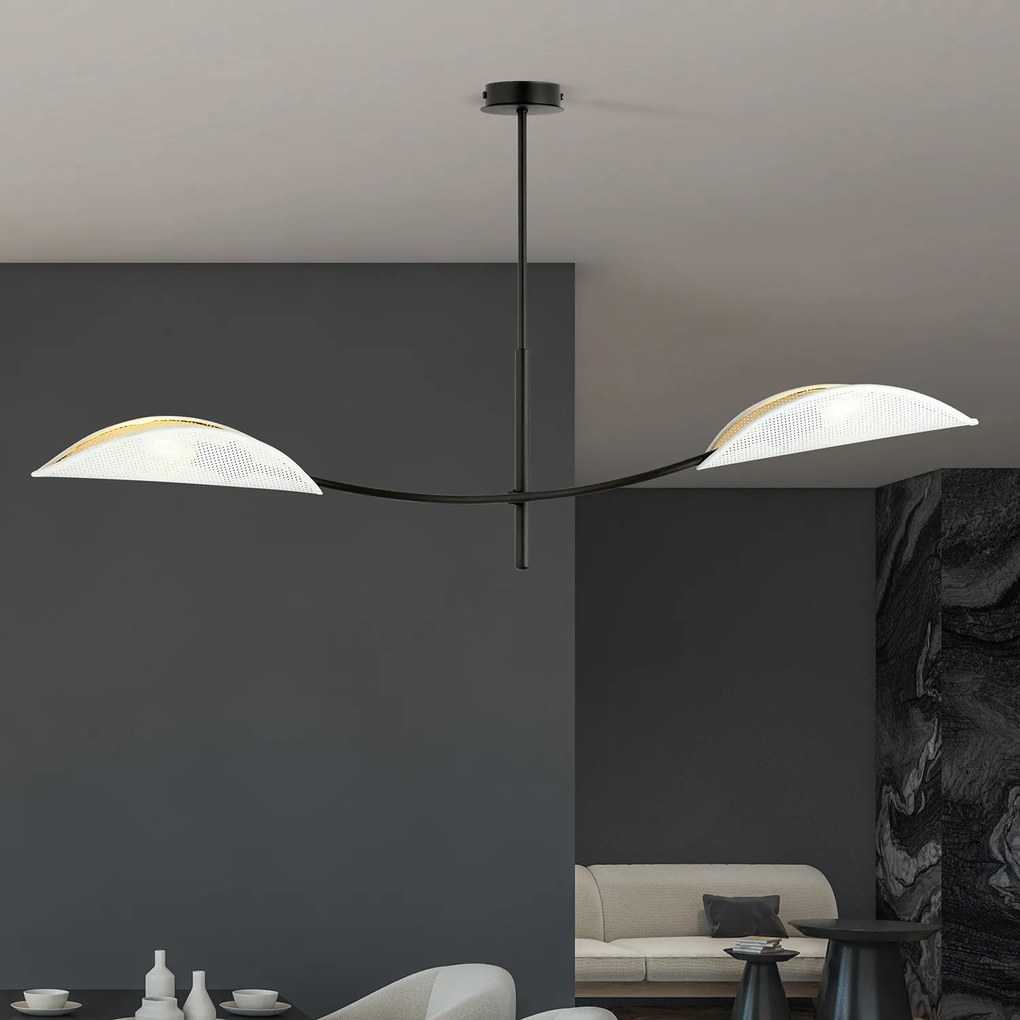 Sospensione Nordica 2 Luci Ares In Acciaio Nero Bianco E Oro Bracci Regolabili