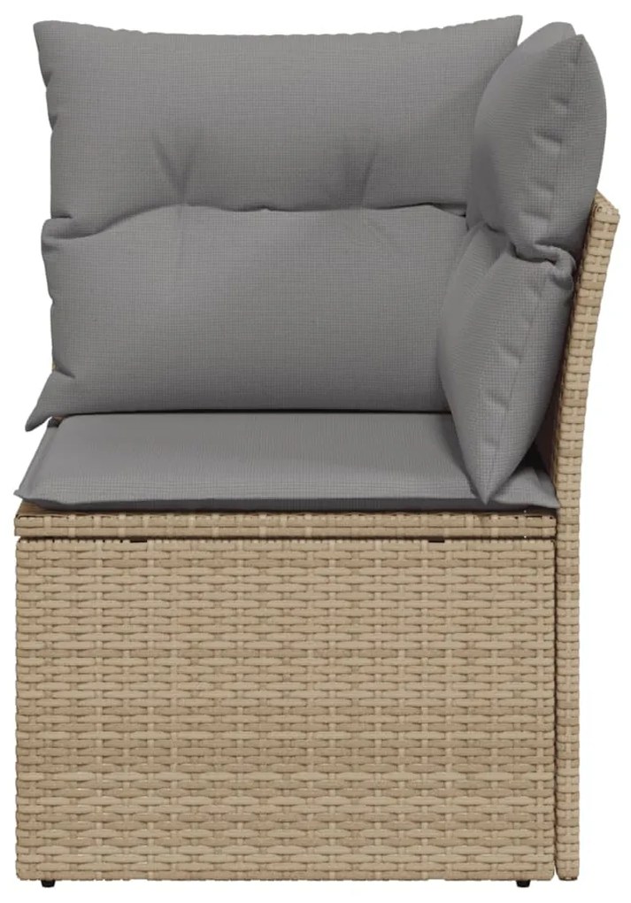 Divano angolare da giardino con cuscini beige in polyrattan