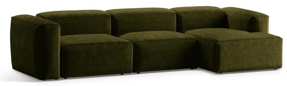 Divano angolare verde (con penisola a destra/con chaise lounge) con rivestimento in velluto a coste Bergamo – Cosmopolitan Design