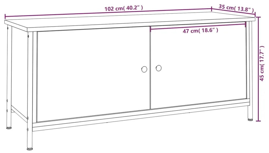 Mobile TV con Ante Rovere Fumo 102x35x45 cm Legno Multistrato