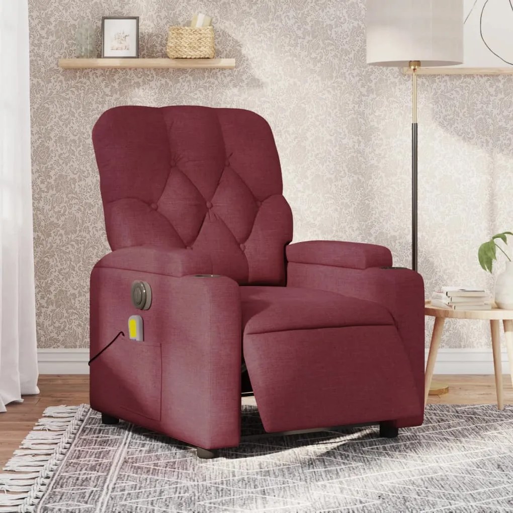 Poltrona Massaggiante Reclinabile Elettrica Rosso Vino Tessuto /
