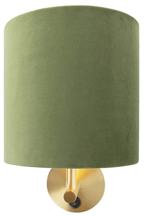 Applique da parete elegante dorata con paralume in velluto verde - Matt