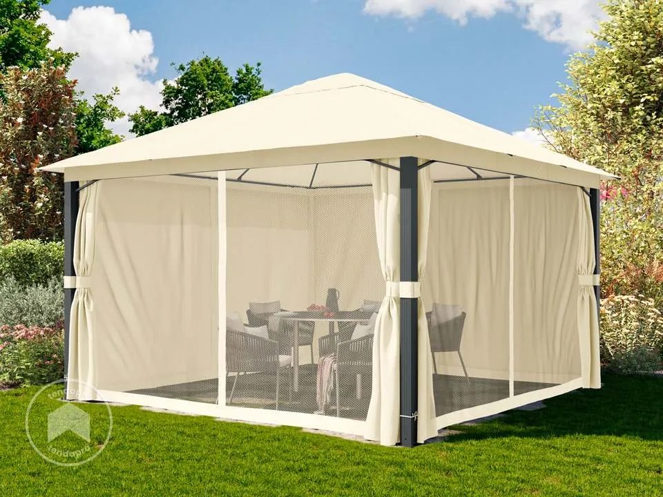 TOOLPORT Gazebo da giardino 4x4m, Softtop, 4 teli laterali, crema - (300686)