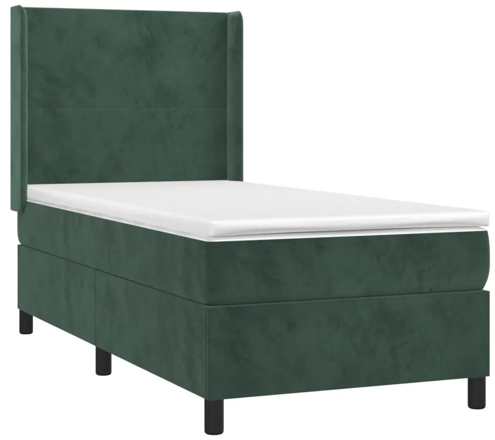 Letto a molle con materasso e led verde scuro 80x200cm velluto