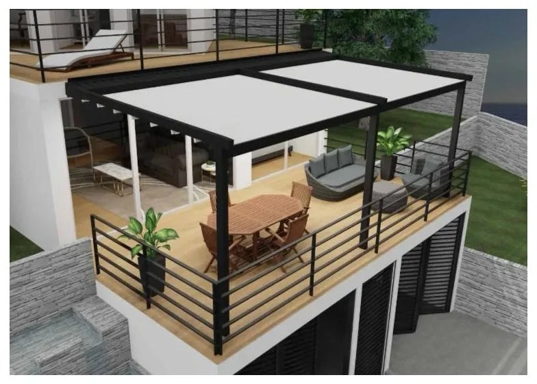 Pergola addossata Demetra in alluminio grigio antracite copertura mobile ecru L 400 x P 300 x H 300 cm