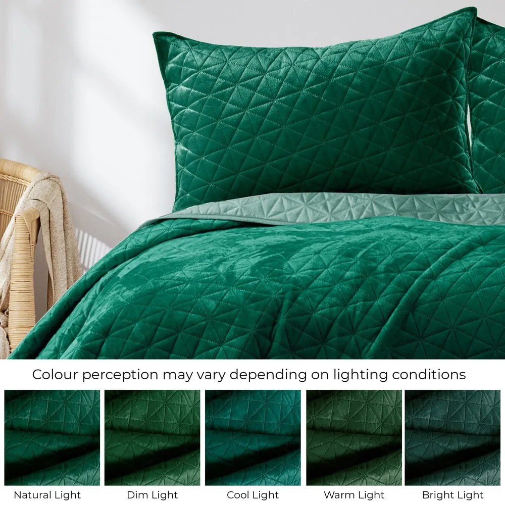 Copriletto verde in velluto con rivestimento trapuntato 240x260 cm Laila – Restilo