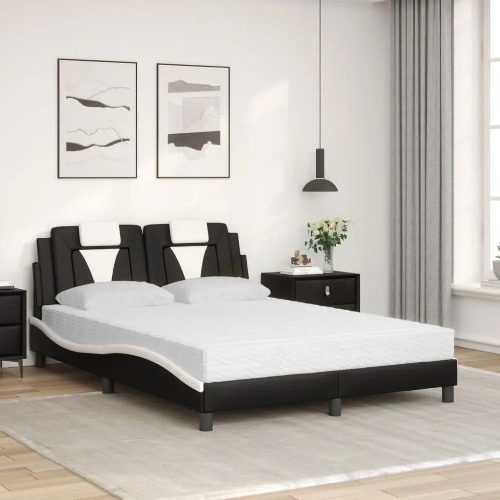 Letto con materasso nero e bianco 140x190 cm in similpelle