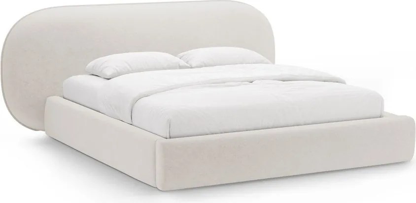 Letto matrimoniale imbottito color crema con contenitore con rete inclusa 200x200 cm Ovalo – Micadoni