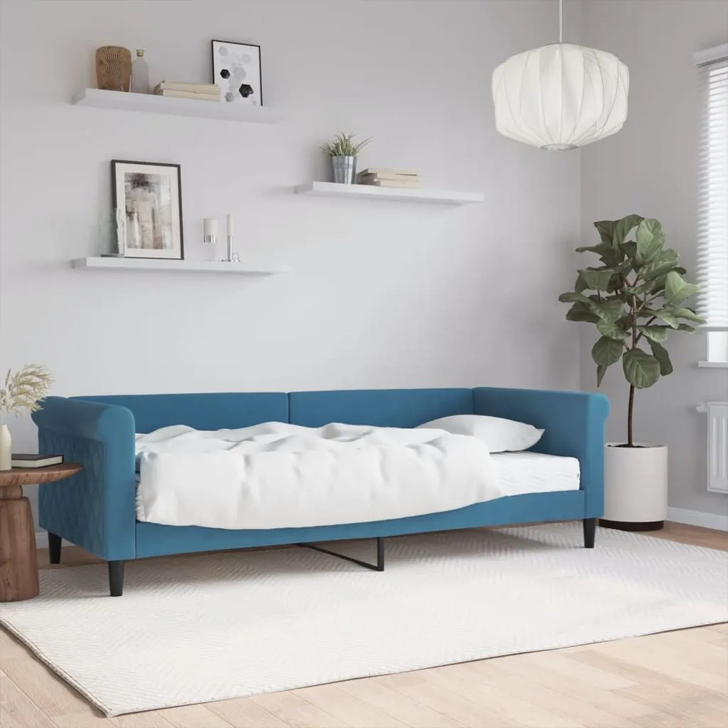 Divano Letto Con Materasso Blu 80x200 Cm İn Velluto /