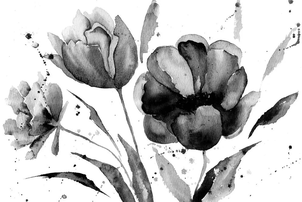 Carta da parati – Tulipani in Bianco e Nero in Stile Particolare