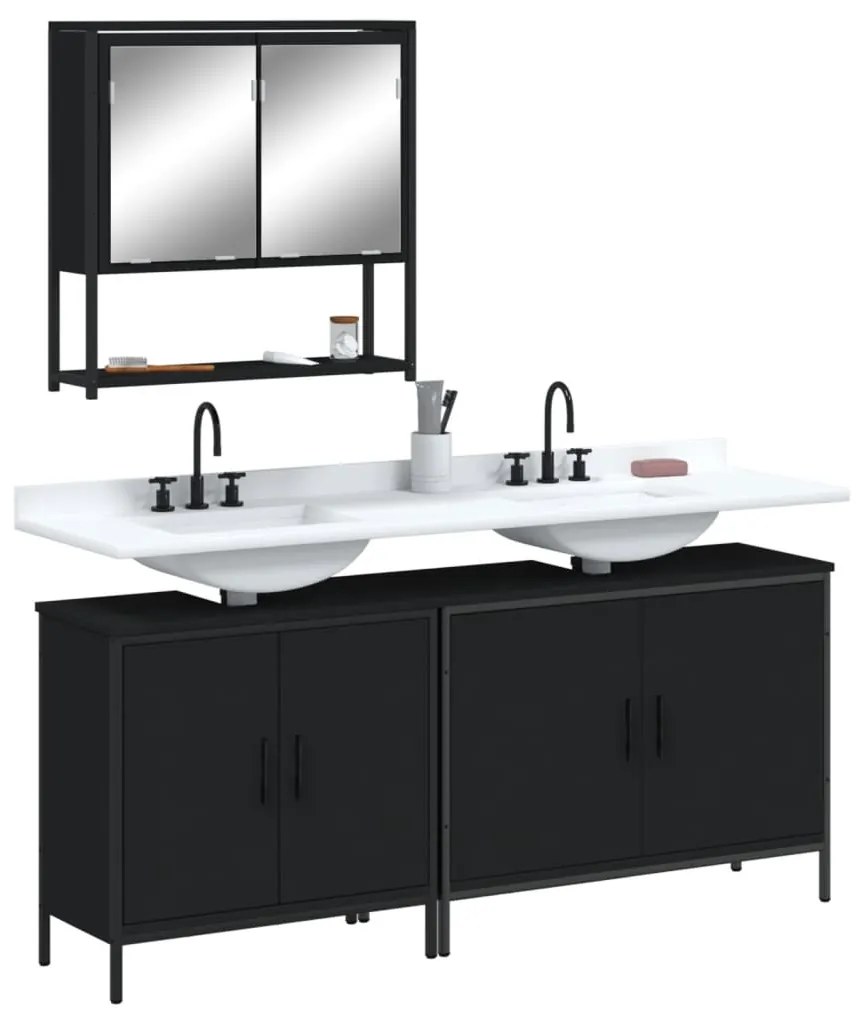 Set Mobili Da Bagno 3 Pz Nero İn Legno Multistrato /