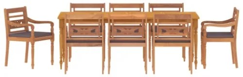 Set Pranzo Giardino 9pz con Cuscini Grigio Scuro Massello Teak