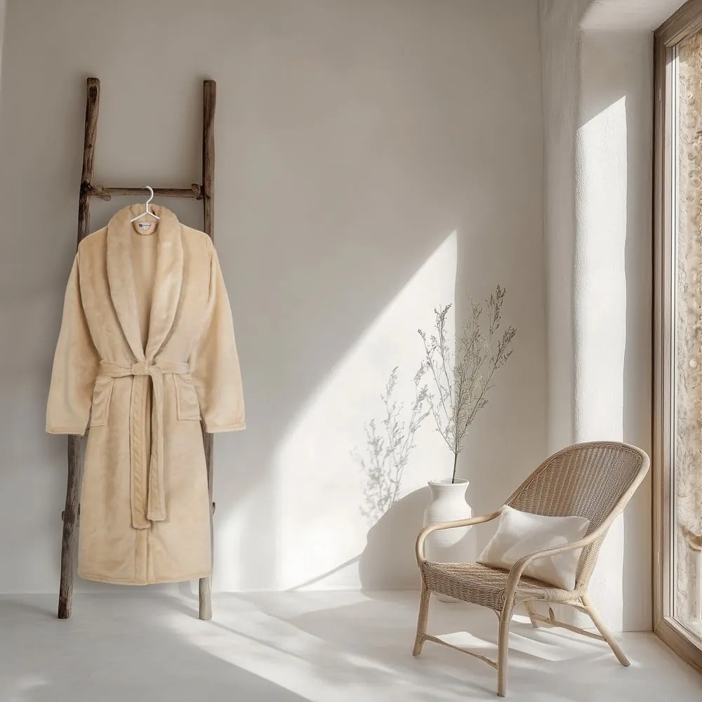 Accappatoio beige in micropile XS/S Polyvelvet – Good Morning