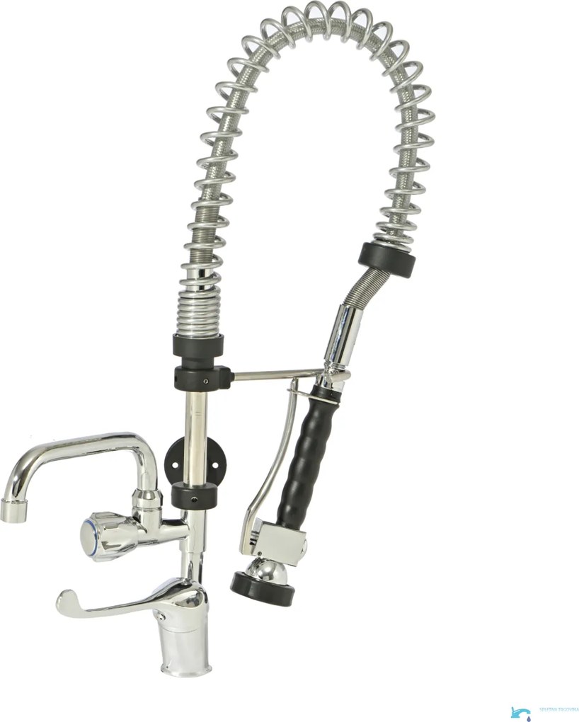 Rubinetto professionale da cucina EYN PRO1430 cromato con doppia bocca di erogazione e doccetta estraibile, altezza 70 cm