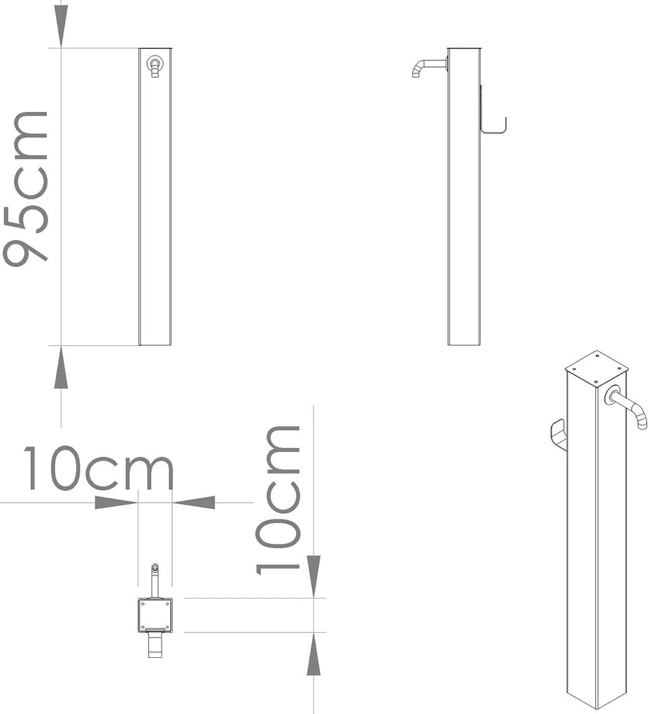 Fontana da Giardino Design a Colonna Quadrata Rubinetto in Ottone e Base 5 mm Antracite...