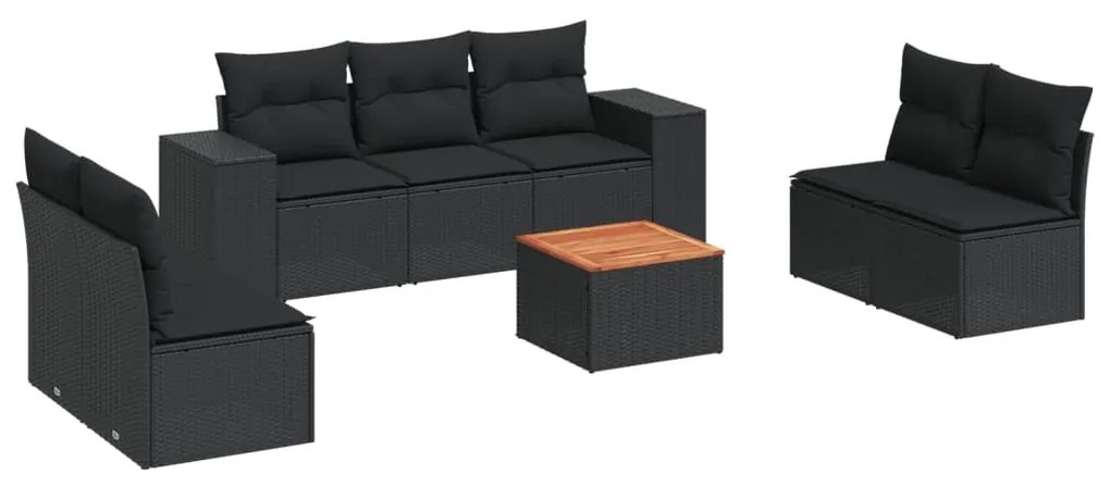 Set divani da giardino con cuscini 8 pz nero in polyrattan