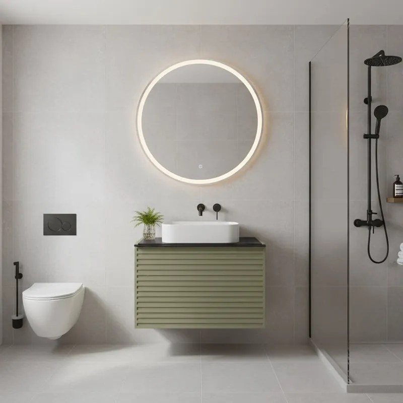Mobile da bagno sospeso sotto lavabo Pixel stripes 1 cassetto L 60 x H 40 x P 45.5 cm verde salvia laccato opaco, con maniglia alluminio nero opaco
