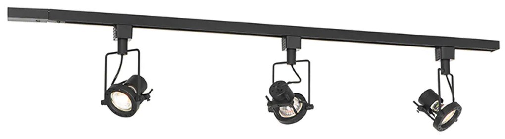 Sistema di illuminazione a binario moderno con 3 faretti neri monofase - Iconic Suplux