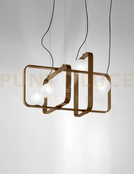 Groove sospensione 3b bianco sfumato montatura bronzo opaco luci 4 ...